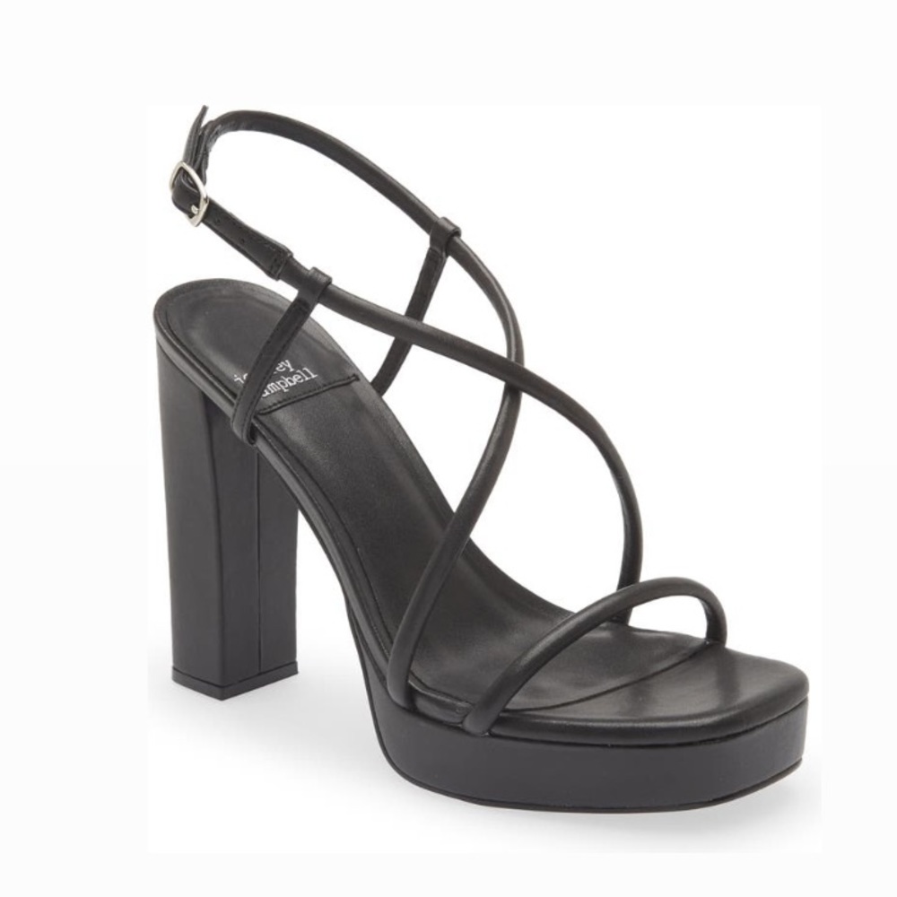 Jeffrey Campbell Black Faux Leather Aperitif Platform Sandal Strappy Heels
